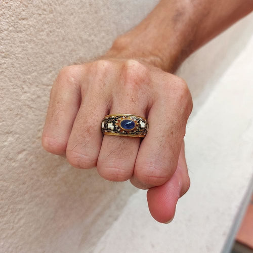 Bague 65.5 Bague d’homme indienne, or jaune et saphir 58 Facettes 174