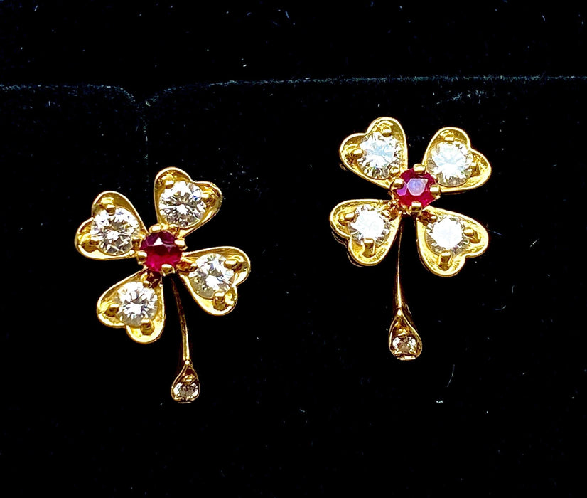 Boucles d'oreilles Boucles d’oreilles or jaune rubis diamants 58 Facettes AB459