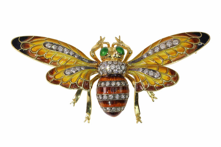 Pendentif Vintage Bee Brooch-Pendant with Plique-à-Jour Enamel and Trembling Wings 58 Facettes 24263-0277