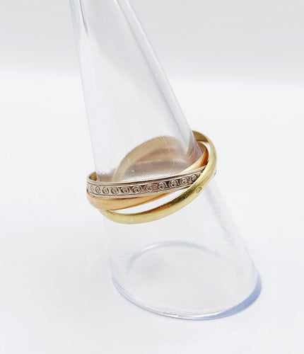 Bague 56 Bague alliance entremêlée trois or 18k finement ciselée à motifs de croisillons vintage 58 Facettes A04788