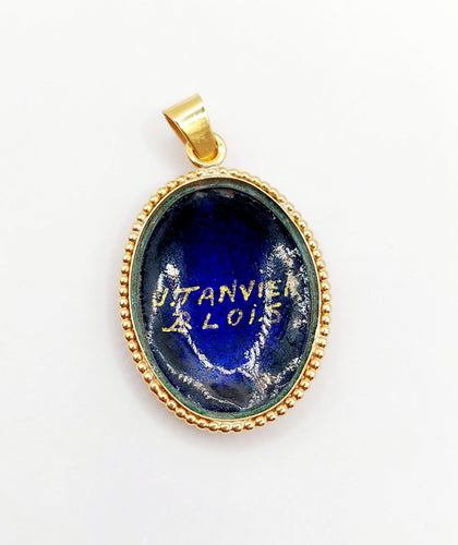 Pendentif Pendentif style Art Nouveau or jaune, plaque émaillée jeune fille, vintage 58 Facettes A05197