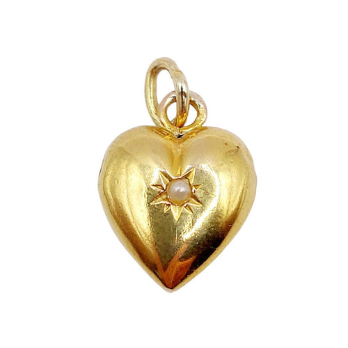 Pendentif Pendentif antique or jaune 18k cœur et perle en serti étoilé (circa 1920) 58 Facettes A05549