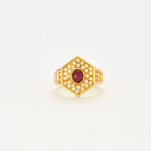 Bague 51 Bague vintage en or jaune, diamants et rubis cabochon 58 Facettes 3032