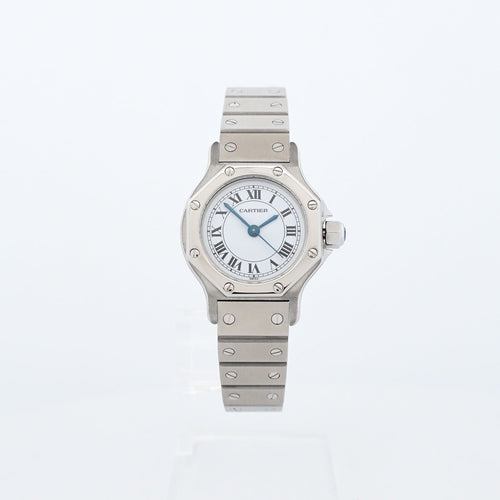 Montre Cartier - Montre Santos Octagone cadran ivoire chiffres romains en acier 58 Facettes
