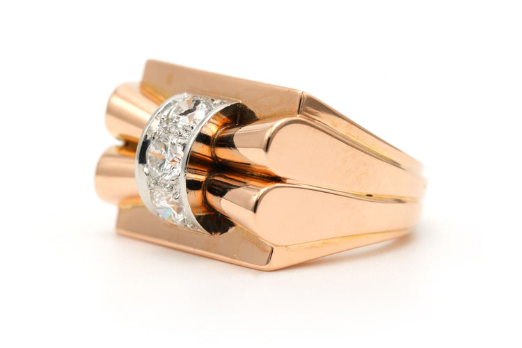 Bague 55 Bague Art Déco sertie de diamants taille brillant en or jaune 18 carats 58 Facettes 23388