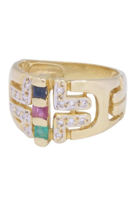 Bague Bague moderne tutti frutti or jaune diamants émeraude rubis saphir 58 Facettes 094331