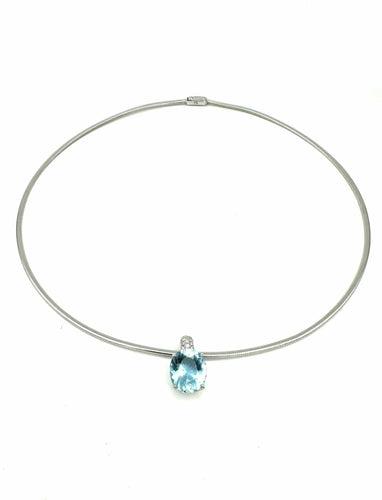 STERN. Collier or blanc 18K, aigue-marine et diamants