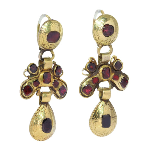 Boucles d'oreilles Boucles d'oreilles baroques ibériques, vers 1750 – Rares survivantes en or 18 carats avec grenats 58 Facettes 25115-0315