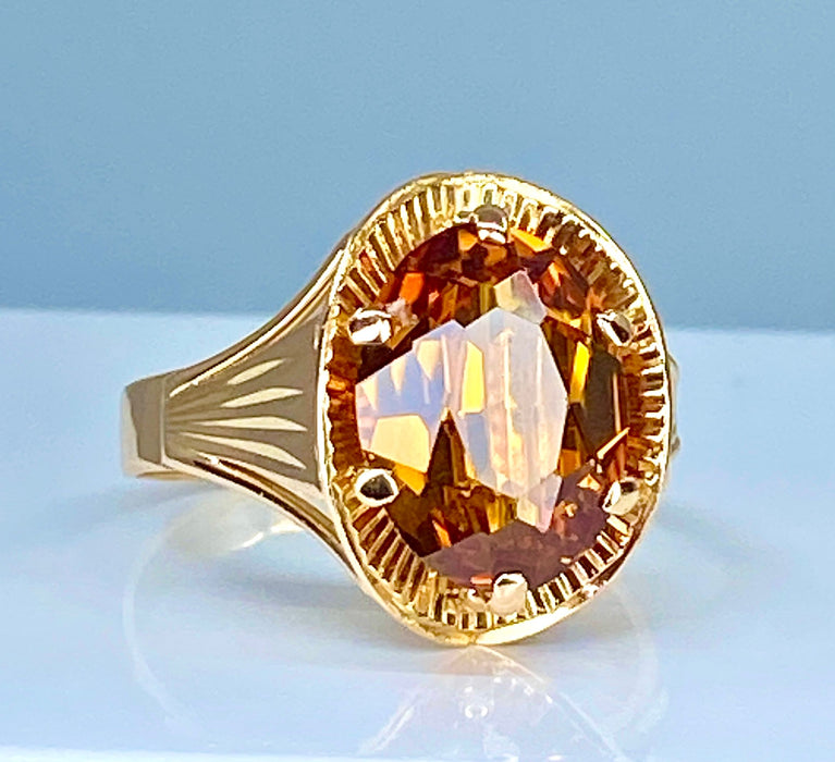 Bague style Art Déco or rose citrine