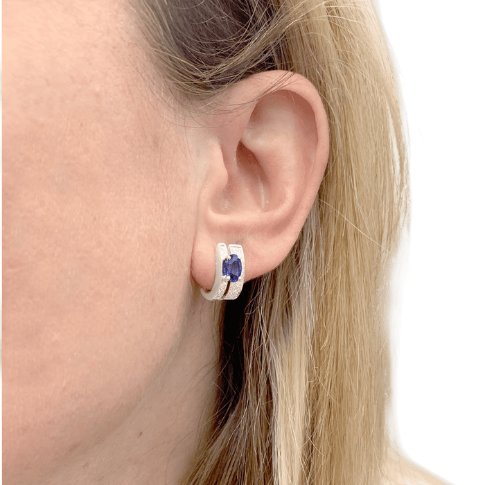 Boucles d'oreilles Boucles d'oreilles saphirs, diamants, or blanc. 58 Facettes 34264