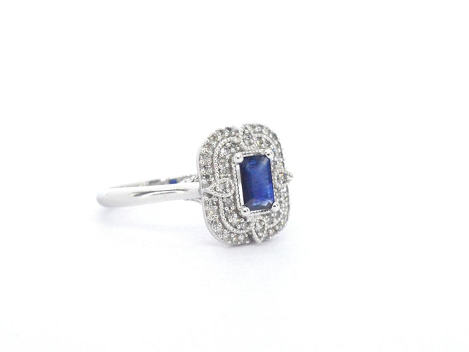 Bague 54 Bague design en or blanc avec un saphir et des diamants 58 Facettes 2348