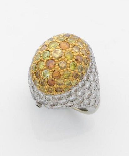 Bague 51 Bague bombée en or gris pavée diamants cognac 58 Facettes