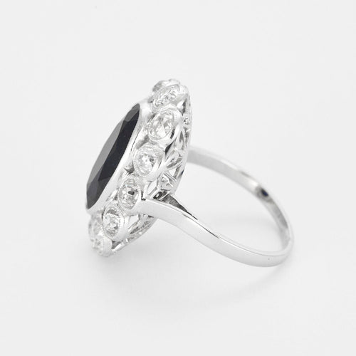 Bague 52 Bague pompadour platine, saphir et diamants 58 Facettes