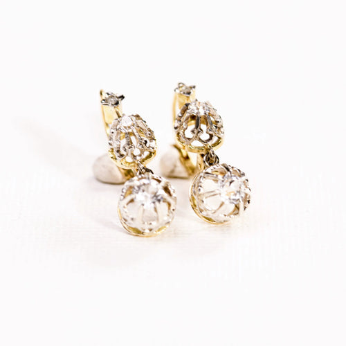 Boucles d'oreilles Boucles d'oreilles dormeuses anciennes diamants en or jaune et blanc 58 Facettes LMB-278