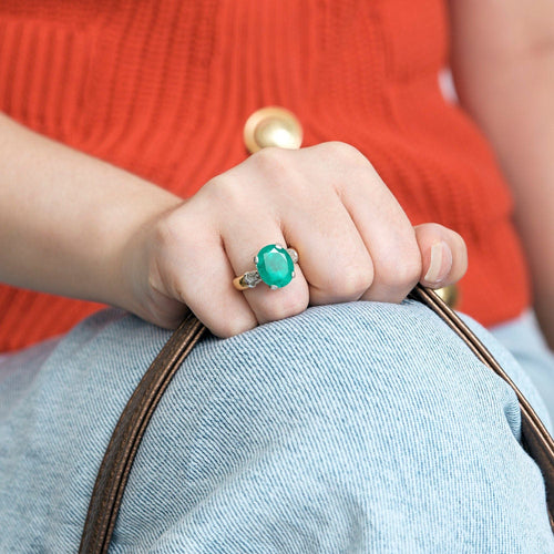 Bague 56 Bague en or jaune et blanc, émeraude et diamants 58 Facettes LJ24-1