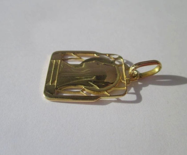 Pendentif Médaille Art Déco or jaune Vierge Marie Vitrail 58 Facettes