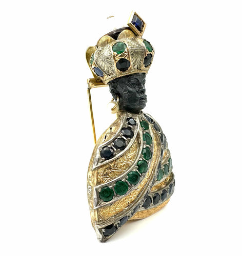 Pendentif Pendentif/broche "Maure" en ors, saphirs, émeraude et perle 58 Facettes