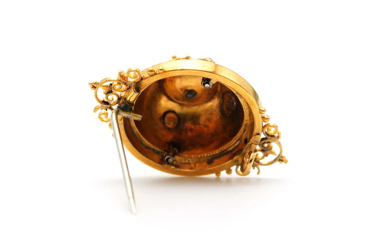 Broche Broche Napoléon III sertie en or jaune 18k, perles et diamant taille ancienne 58 Facettes 23289