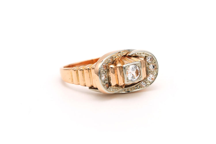 Bague 60 Bague Art Déco en or jaune 18 carats sertie de saphirs blancs 58 Facettes B650