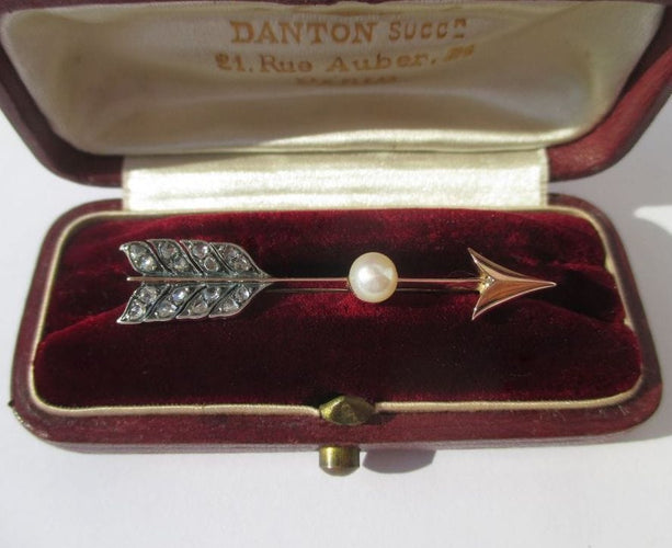 Broche Broche flèche perle fine et diamants 19e siècle 58 Facettes