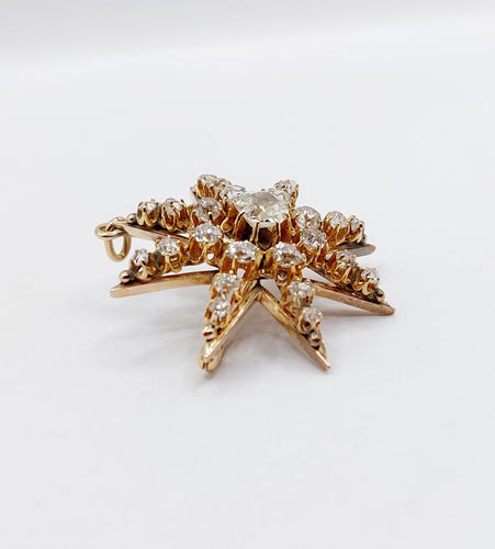 Pendentif Pendentif broche étoile antique en or 14K et diamants taille ancienne 58 Facettes A06490
