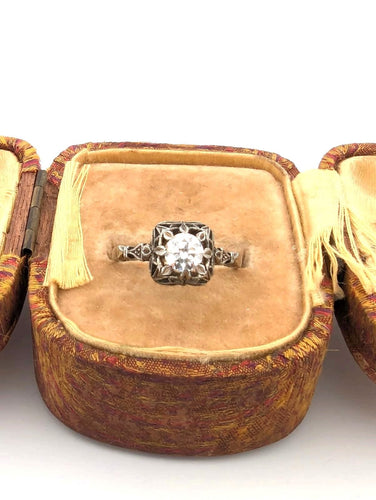 Bague 52 Bague Art Déco en or blanc 18 carats avec gros diamant 58 Facettes