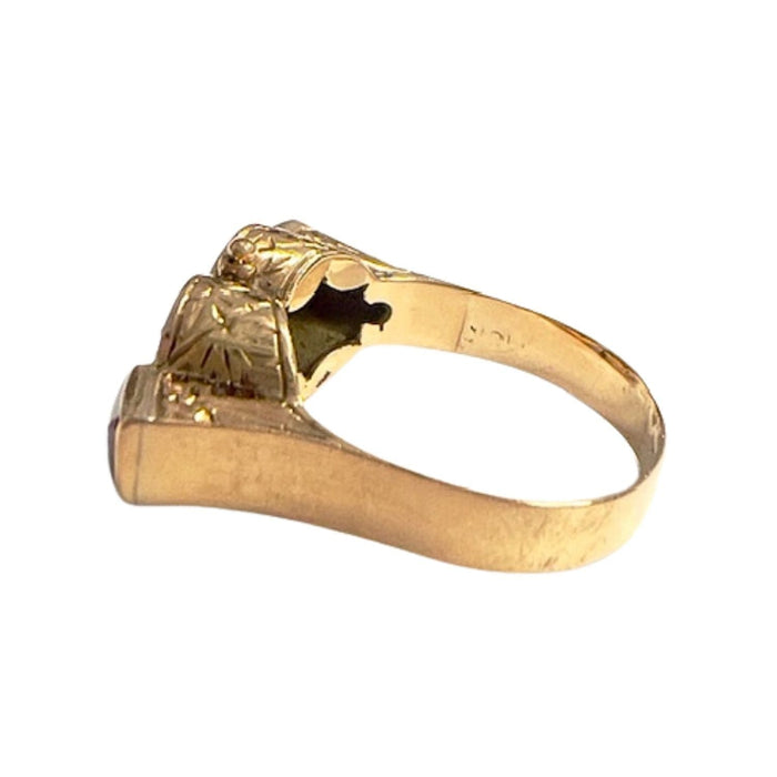 Bague 55.5 Bague en or, diamants et rubis de style Chevalier 58 Facettes Q52B