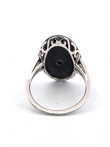 Bague 55 Bague en platine avec onyx et diamant central 58 Facettes