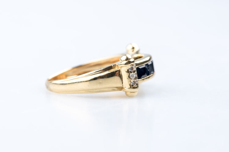 Bague saphirs et diamants en or jaune – 0,75 ct de saphir & 0,12 ct de diamant