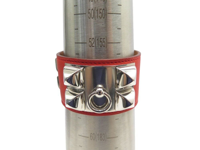 Collier bracelet HERMES collier de chien medor cdc 16cm cuir swift rouge palladie 58 Facettes 268025