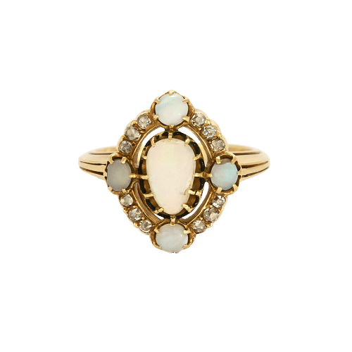 Bague 49 Charmante Bague de jeune fille en or jaune, opales et diamants 58 Facettes PRG1880