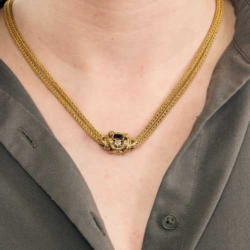 Collier Chaîne giletière or jaune et grenat 58 Facettes LF22