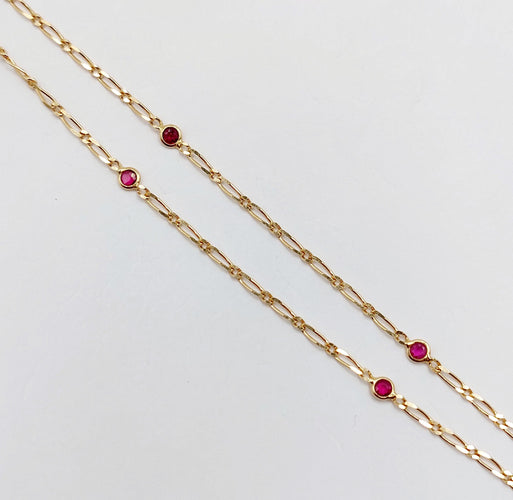 Collier Chaine vintage or jaune mailles gourmette et rubis 58 Facettes B01012