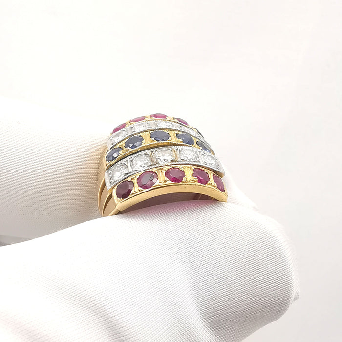 Bague 53 Bague or jaune diamants rubis et saphirs 58 Facettes