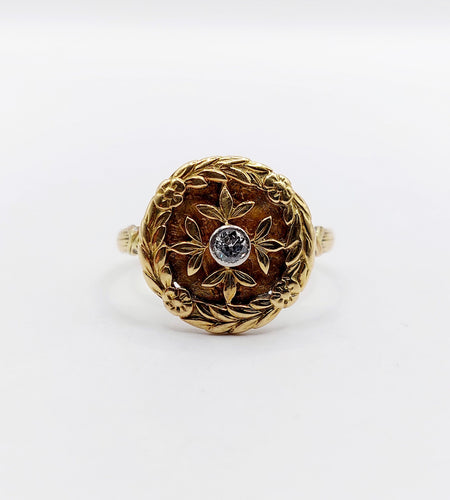 Bague 51 Bague art deco or jaune 18k diamant et couronne de lauriers (circa 1920) 58 Facettes A06161