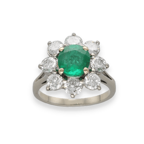 Bague 51-52 Bague en or gris 18K avec emeraude de Colombie 1,00 ct et 1,60 ct de diamants - Vers 1970 - Taille 51-52 58 Facettes FB09690