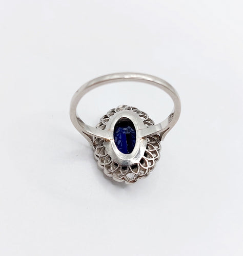 Bague 56.5 Bague marguerite Platine saphir synthétique et diamants taille rose 58 Facettes A05897