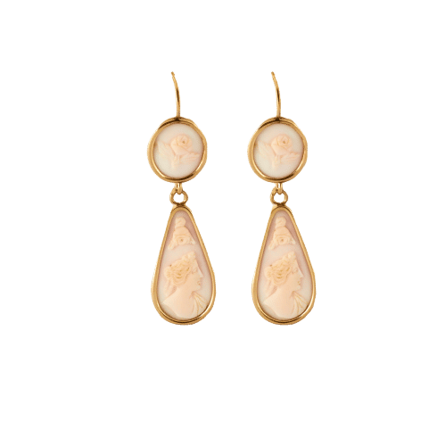 Boucles d'oreilles Pendants d'oreilles XIXème, camées, or jaune 58 Facettes LMB-62