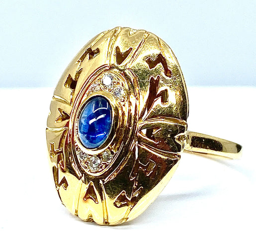 Bague Bague en or jaune 18 carats ,saphir cabochon et diamants 58 Facettes AB232