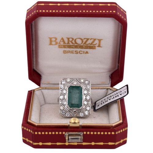 Bague 54 BAGUE PLATINE - ÉMERAUDE et DIAMANTS - DÉCO' 58 Facettes