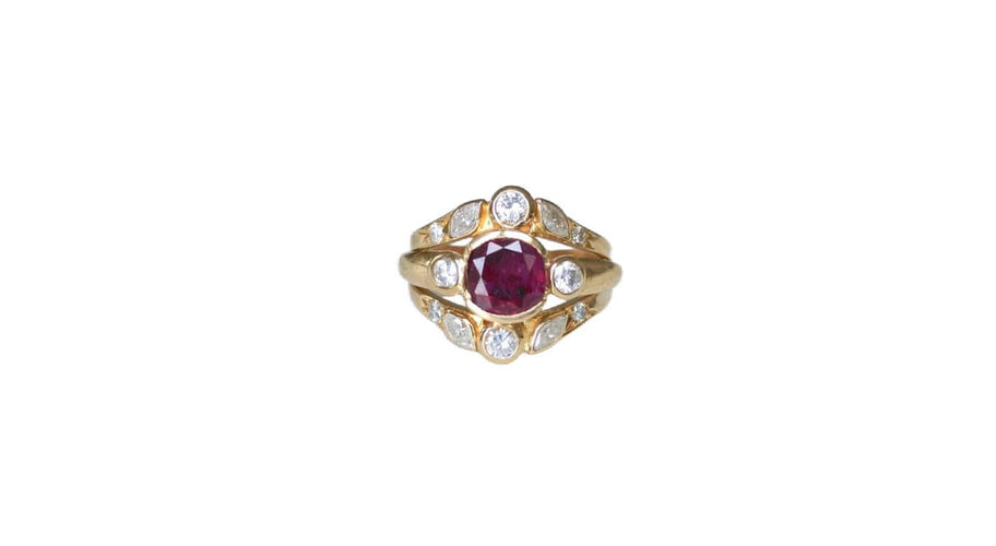 Bague 54 Bague vintage or jaune, rubis 1,94 ct, diamants 58 Facettes