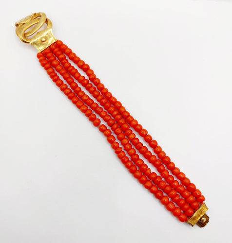 Bracelet Bracelet or jaune, rangs de perles de corail (circa 1880) 58 Facettes A06367