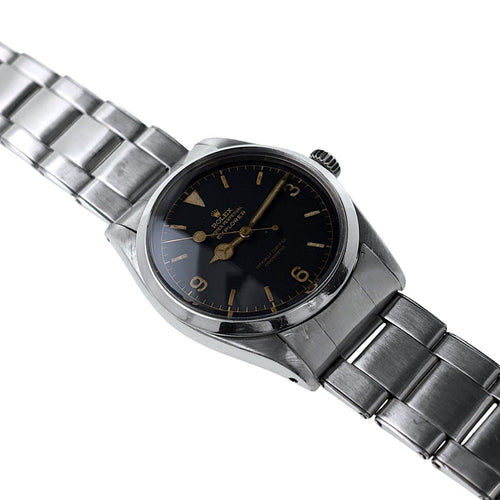 Bague Rolex Explorer 6610 Gilt Chapter Ring 1958 Stainless Steel Oyster Case Cross Crown 58 Facettes