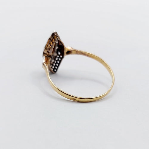 Bague marquise or jaune, platine et diamants (circa 1900)