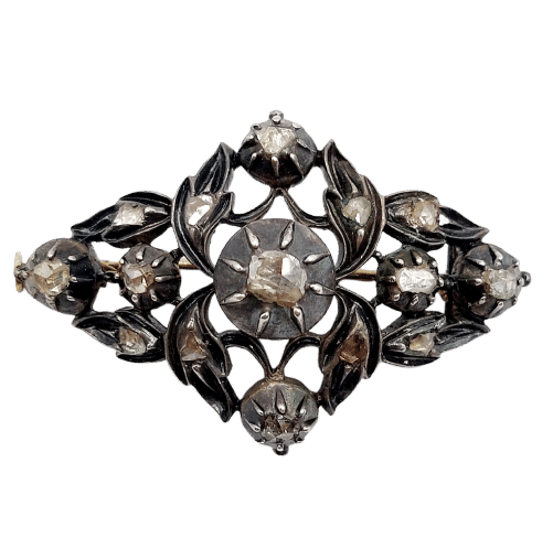 Broche Broche victorienne argent et or jaune fleurs, diamants 58 Facettes A05507