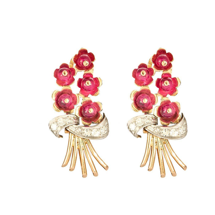 Boucles d'oreilles Boucles d'oreilles vintage grappe or jaune, rubis, diamants 58 Facettes