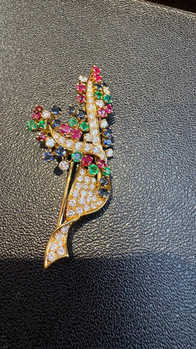 Broche Magnifique broche or jaune, diamants et gemmes de couleurs 58 Facettes 096522283105