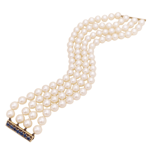 Bracelet Bracelet perles de culture 4 rangs, or jaune, saphirs. 58 Facettes 34535