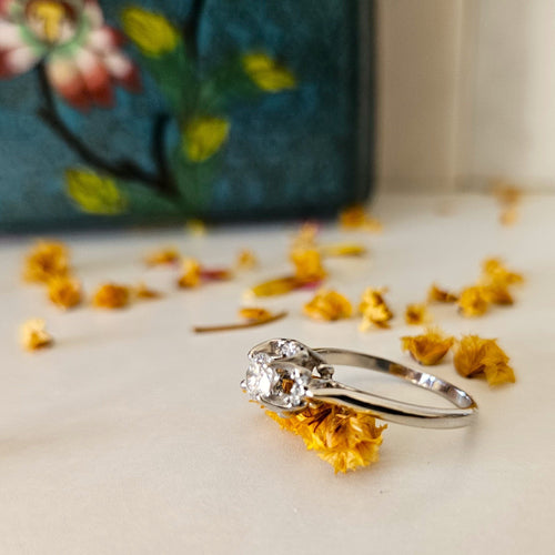 Bague 54 Solitaire Vintage Or gris Diamant 0.40 ct 58 Facettes 7053