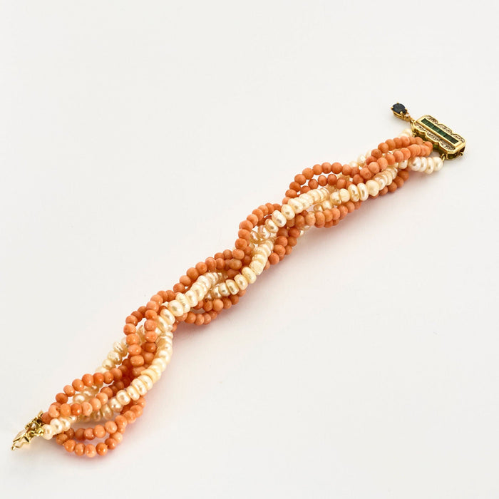 Bracelet or jaune perles baroques corail émeraudes et diamants